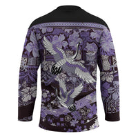 Japanese Hawaiian Crane Hockey Jersey Purple Tapa Patchwork Pattern