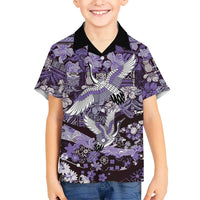 Japanese Hawaiian Crane Kid Hawaiian Shirt Purple Tapa Patchwork Pattern