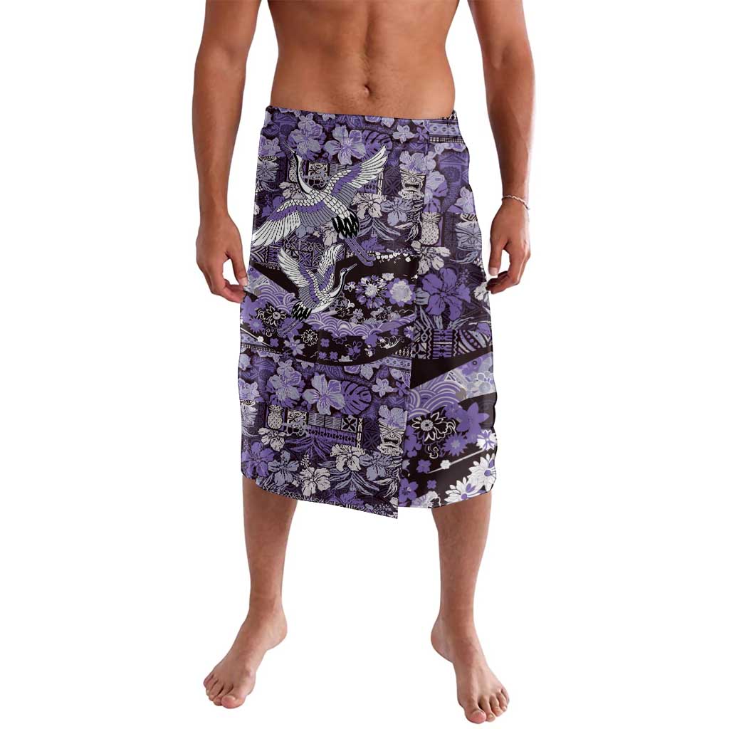 Japanese Hawaiian Crane Lavalava Purple Tapa Patchwork Pattern