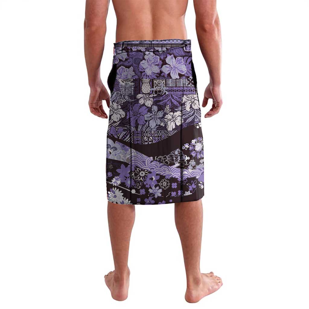 Japanese Hawaiian Crane Lavalava Purple Tapa Patchwork Pattern