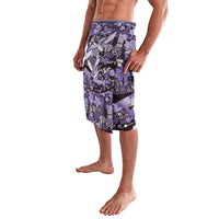 Japanese Hawaiian Crane Lavalava Purple Tapa Patchwork Pattern
