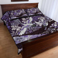 Japanese Hawaiian Crane Quilt Bed Set Purple Tapa Patchwork Pattern