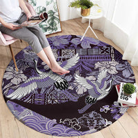 Japanese Hawaiian Crane Round Carpet Purple Tapa Patchwork Pattern