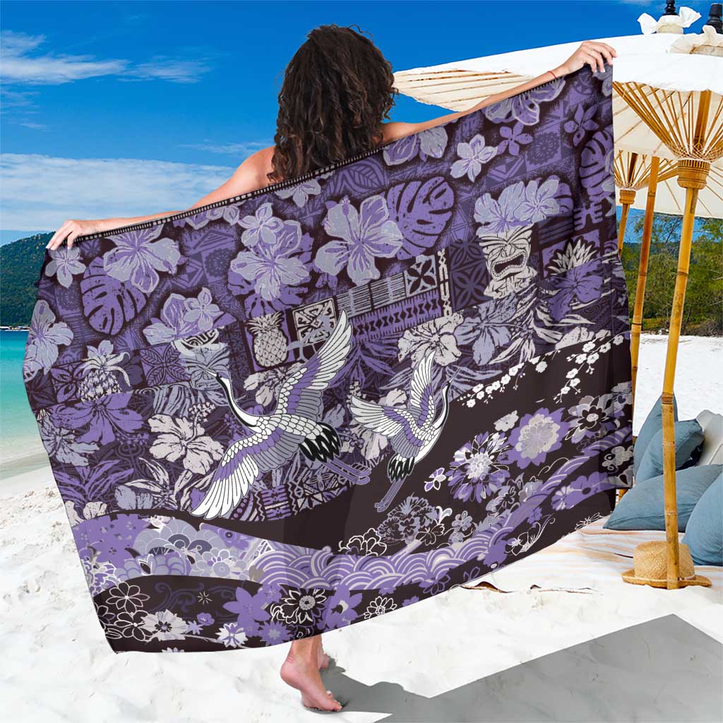 Japanese Hawaiian Crane Sarong Purple Tapa Patchwork Pattern