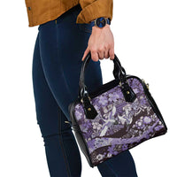 Japanese Hawaiian Crane Shoulder Handbag Purple Tapa Patchwork Pattern