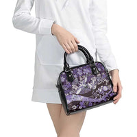 Japanese Hawaiian Crane Shoulder Handbag Purple Tapa Patchwork Pattern
