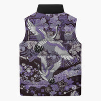 Japanese Hawaiian Crane Sleeveless Puffer Jacket Purple Tapa Patchwork Pattern