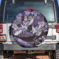 Japanese Hawaiian Crane Spare Tire Cover Purple Tapa Patchwork Pattern