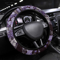 Japanese Hawaiian Crane Steering Wheel Cover Purple Tapa Patchwork Pattern