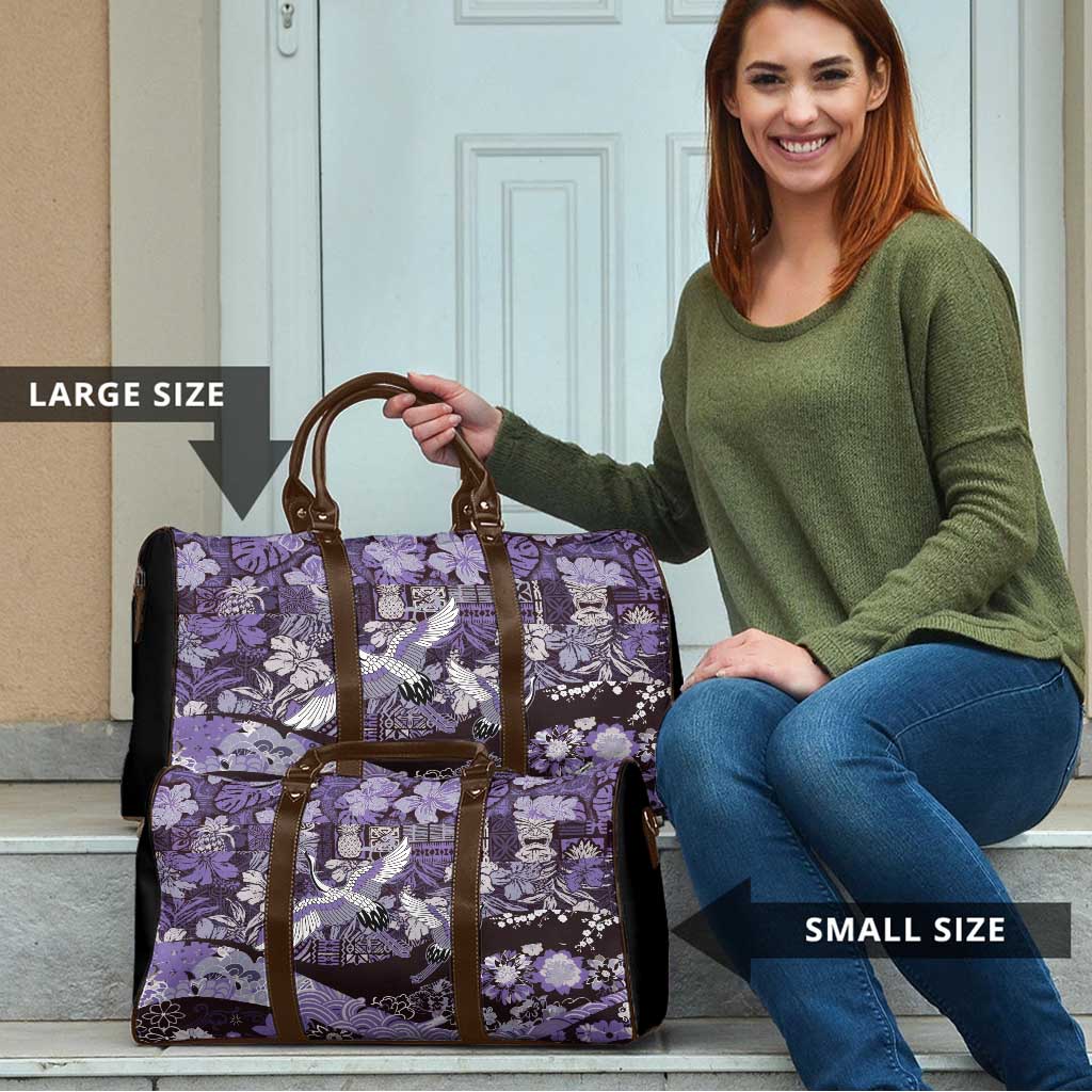 Japanese Hawaiian Crane Travel Bag Purple Tapa Patchwork Pattern