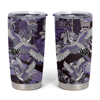 Japanese Hawaiian Crane Tumbler Cup Purple Tapa Patchwork Pattern