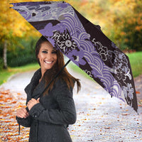 Japanese Hawaiian Crane Umbrella Purple Tapa Patchwork Pattern