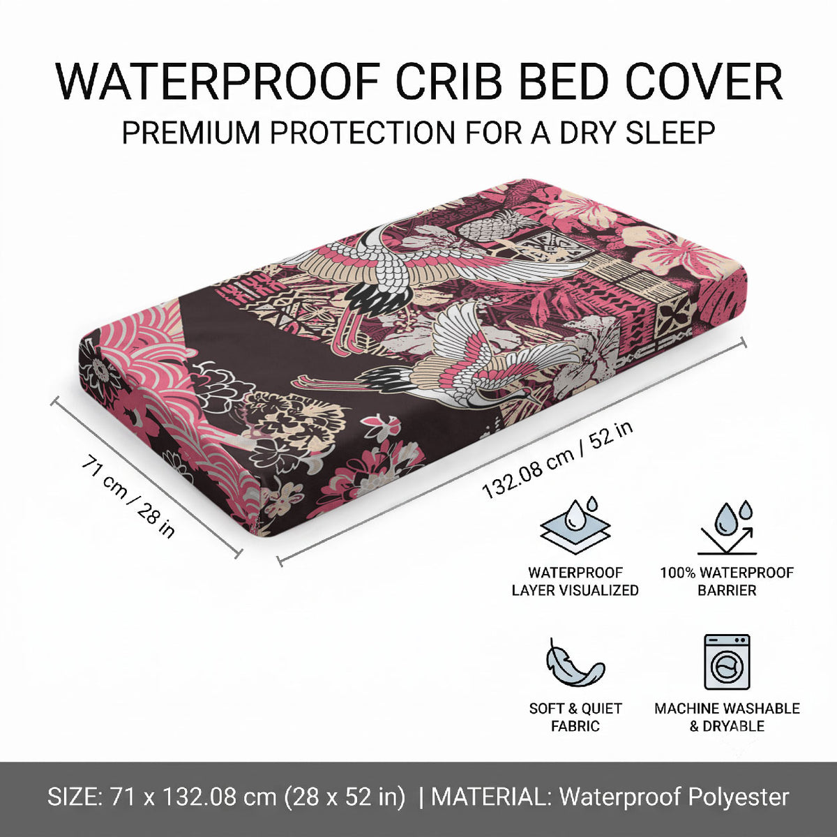 Japanese Hawaiian Crane Baby Bed Cover Soft Pink Tapa Patchwork Pattern LT9 - Polynesian Pride