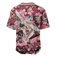 Japanese Hawaiian Crane Baseball Jersey Soft Pink Tapa Patchwork Pattern