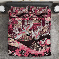 Japanese Hawaiian Crane Bedding Set Soft Pink Tapa Patchwork Pattern