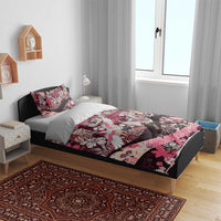 Japanese Hawaiian Crane Bedding Set Soft Pink Tapa Patchwork Pattern