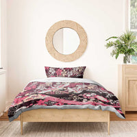 Japanese Hawaiian Crane Bedding Set Soft Pink Tapa Patchwork Pattern