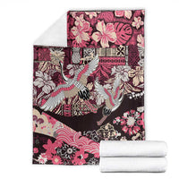 Japanese Hawaiian Crane Blanket Soft Pink Tapa Patchwork Pattern