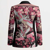 Japanese Hawaiian Crane Blazer Soft Pink Tapa Patchwork Pattern