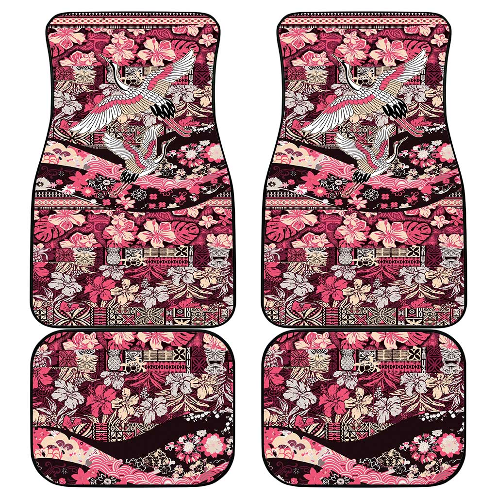 Japanese Hawaiian Crane Car Mats Soft Pink Tapa Patchwork Pattern