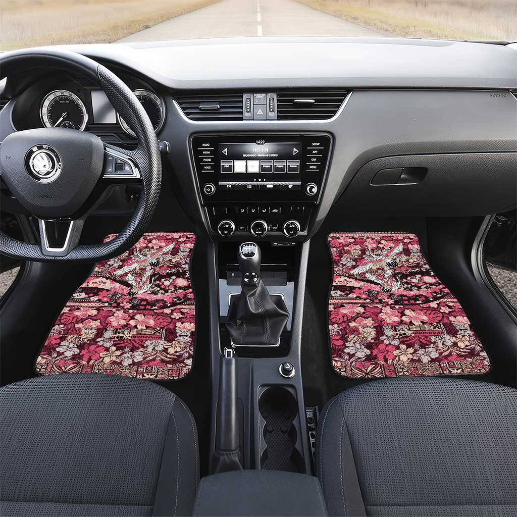 Japanese Hawaiian Crane Car Mats Soft Pink Tapa Patchwork Pattern
