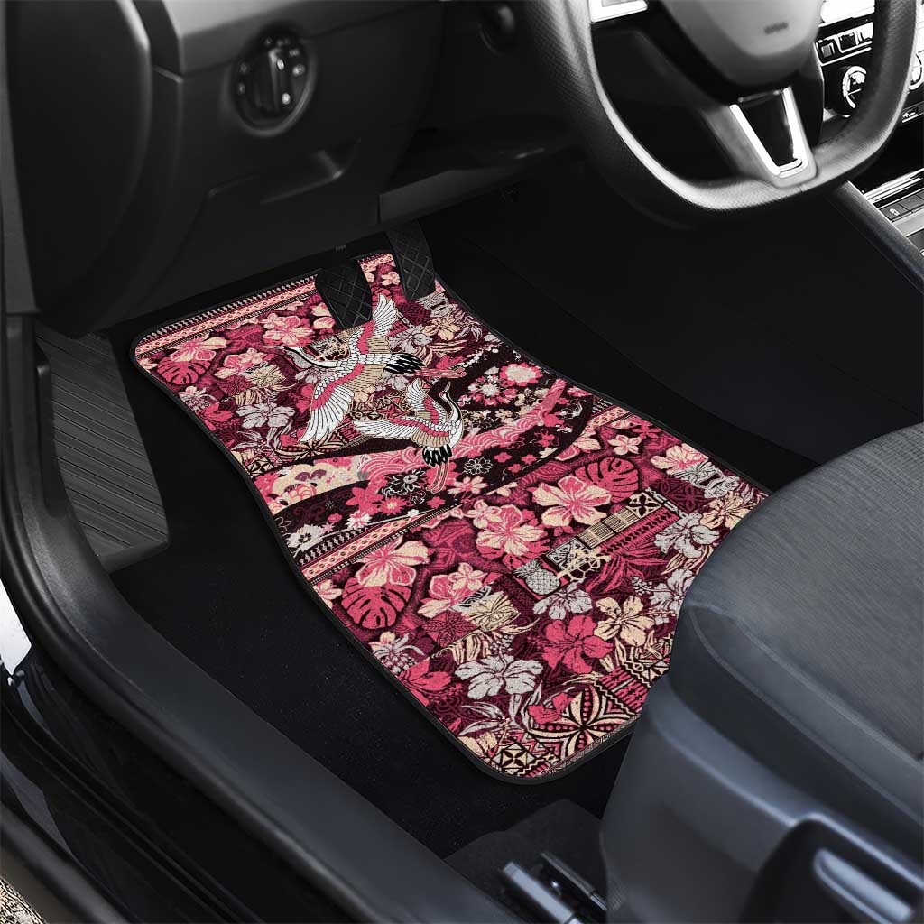 Japanese Hawaiian Crane Car Mats Soft Pink Tapa Patchwork Pattern
