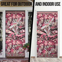Japanese Hawaiian Crane Door Cover Soft Pink Tapa Patchwork Pattern