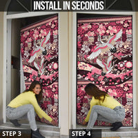 Japanese Hawaiian Crane Door Cover Soft Pink Tapa Patchwork Pattern