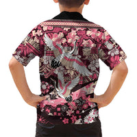 Japanese Hawaiian Crane Family Matching Short Sleeve Bodycon Dress and Hawaiian Shirt Soft Pink Tapa Patchwork Pattern