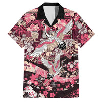 Japanese Hawaiian Crane Family Matching Short Sleeve Bodycon Dress and Hawaiian Shirt Soft Pink Tapa Patchwork Pattern