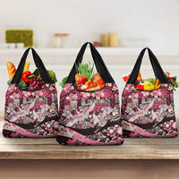 Japanese Hawaiian Crane Grocery Bag Soft Pink Tapa Patchwork Pattern