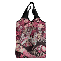 Japanese Hawaiian Crane Grocery Bag Soft Pink Tapa Patchwork Pattern