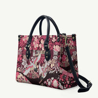 Japanese Hawaiian Crane Leather Bag Soft Pink Tapa Patchwork Pattern