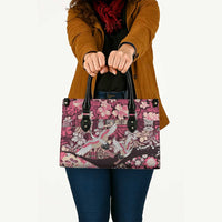 Japanese Hawaiian Crane Leather Bag Soft Pink Tapa Patchwork Pattern