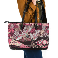Japanese Hawaiian Crane Leather Tote Bag Soft Pink Tapa Patchwork Pattern