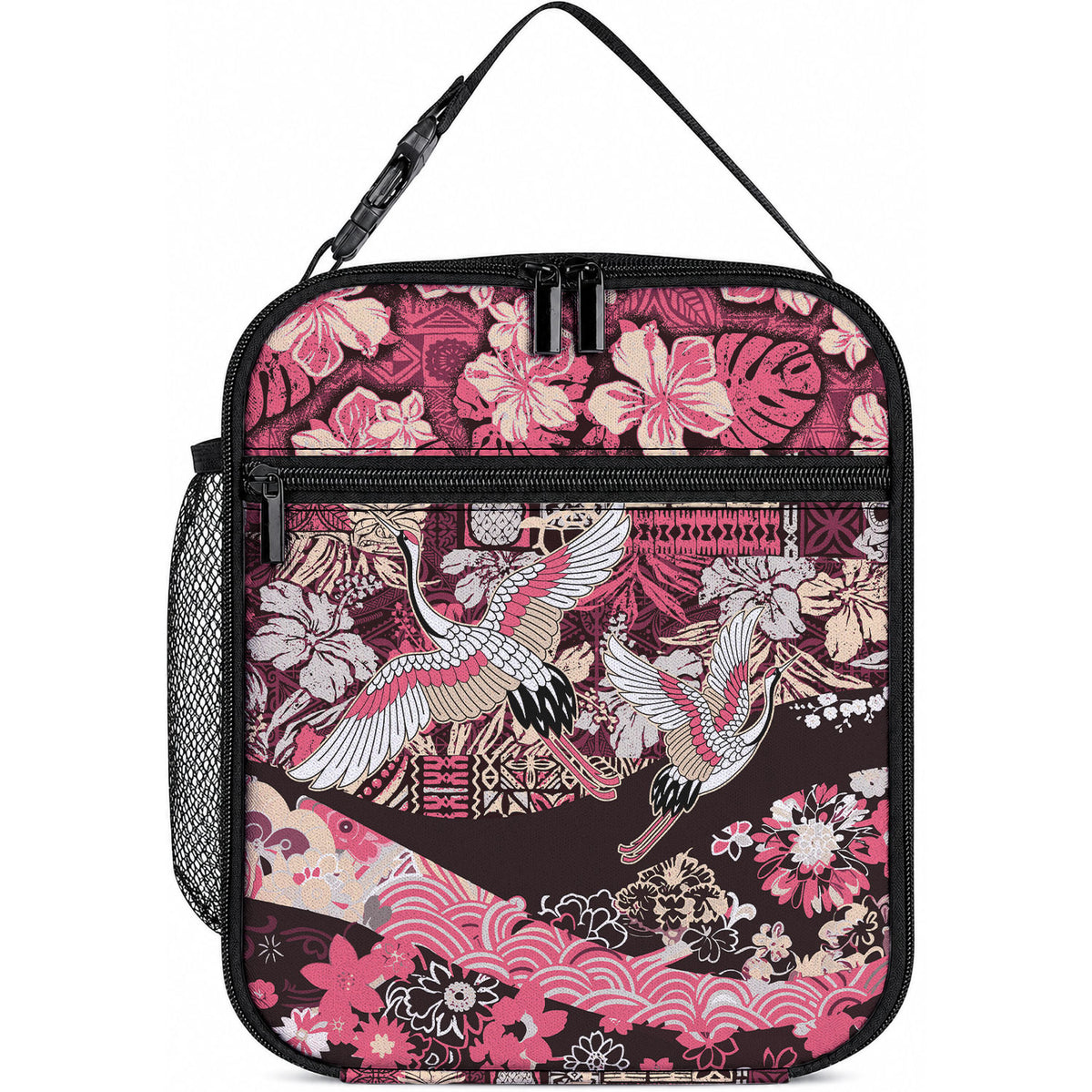 Japanese Hawaiian Crane Lunch Bag Soft Pink Tapa Patchwork Pattern LT9 10.2 × 8.3 × 4.3 inch Blue - Polynesian Pride
