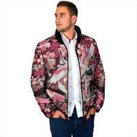 Japanese Hawaiian Crane Padded Jacket Soft Pink Tapa Patchwork Pattern
