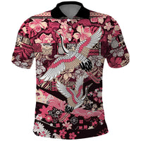 Japanese Hawaiian Crane Polo Shirt Soft Pink Tapa Patchwork Pattern