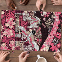 Japanese Hawaiian Crane Puzzle Soft Pink Tapa Patchwork Pattern