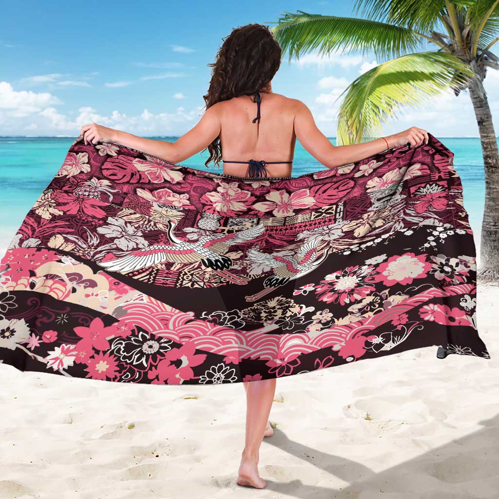 Japanese Hawaiian Crane Sarong Soft Pink Tapa Patchwork Pattern
