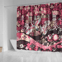 Japanese Hawaiian Crane Shower Curtain Soft Pink Tapa Patchwork Pattern