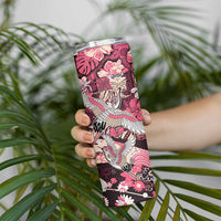 Japanese Hawaiian Crane Skinny Tumbler Soft Pink Tapa Patchwork Pattern