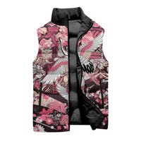 Japanese Hawaiian Crane Sleeveless Puffer Jacket Soft Pink Tapa Patchwork Pattern