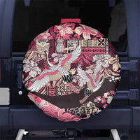 Japanese Hawaiian Crane Spare Tire Cover Soft Pink Tapa Patchwork Pattern