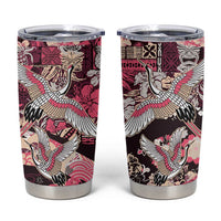Japanese Hawaiian Crane Tumbler Cup Soft Pink Tapa Patchwork Pattern