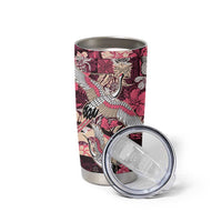 Japanese Hawaiian Crane Tumbler Cup Soft Pink Tapa Patchwork Pattern