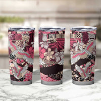 Japanese Hawaiian Crane Tumbler Cup Soft Pink Tapa Patchwork Pattern