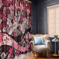 Japanese Hawaiian Crane Window Curtain Soft Pink Tapa Patchwork Pattern