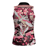 Japanese Hawaiian Crane Women Sleeveless Polo Shirt Soft Pink Tapa Patchwork Pattern