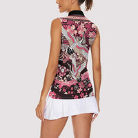 Japanese Hawaiian Crane Women Sleeveless Polo Shirt Soft Pink Tapa Patchwork Pattern